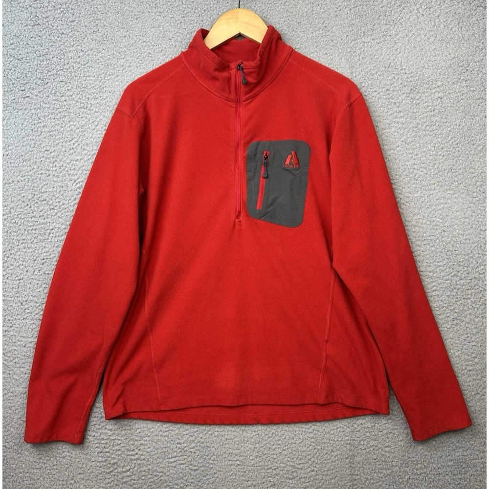 Eddie Bauer First Ascent Mens Large Red Cloud Layer 1/4 Zip Fleece Pullover
